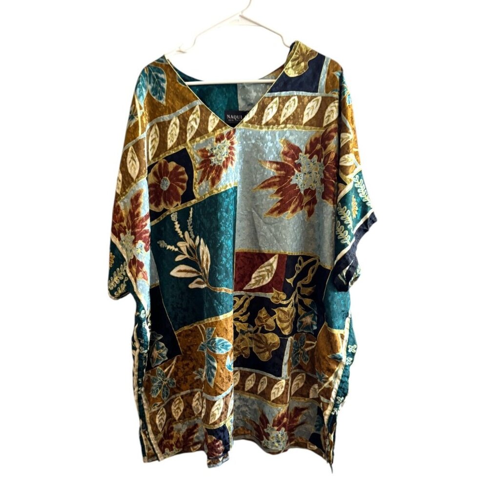 Naqui New York Womens 3XL Floral Patchwork Caftan Top V-Neck Elegant Boho Style